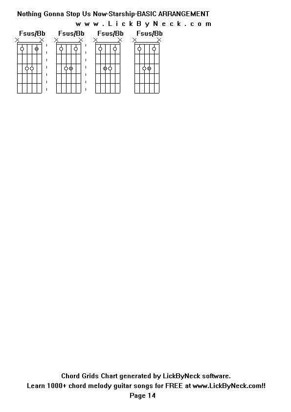 Chord Grids Chart of chord melody fingerstyle guitar song-Nothing Gonna Stop Us Now-Starship-BASIC ARRANGEMENT,generated by LickByNeck software.